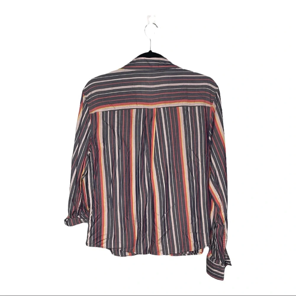 Express Gray Pink Striped Button Up Casual Top | Sp NWT - Picture 2 of 7